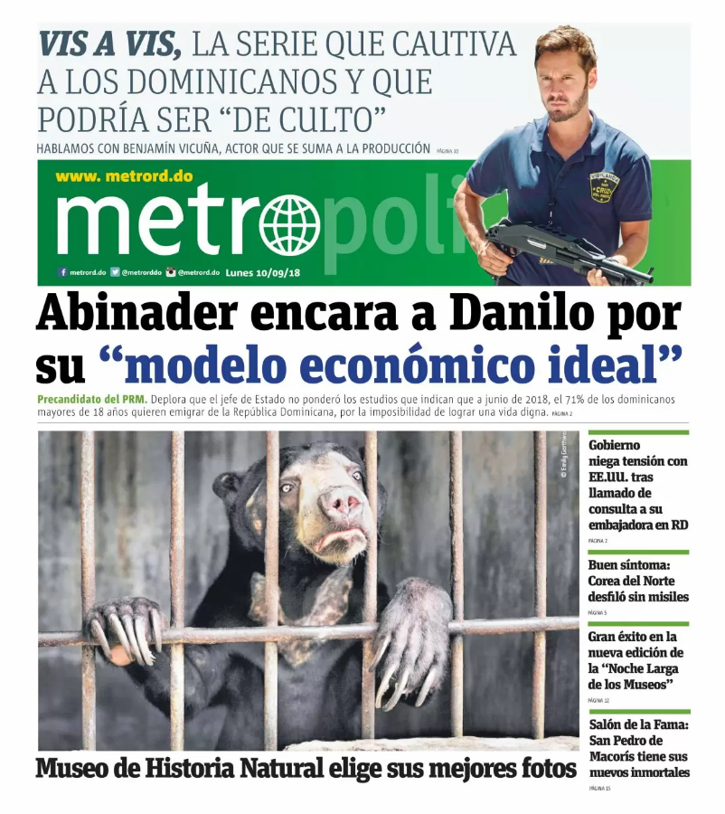 Portada Periódico Metro, Lunes 10 de Septiembre 2018