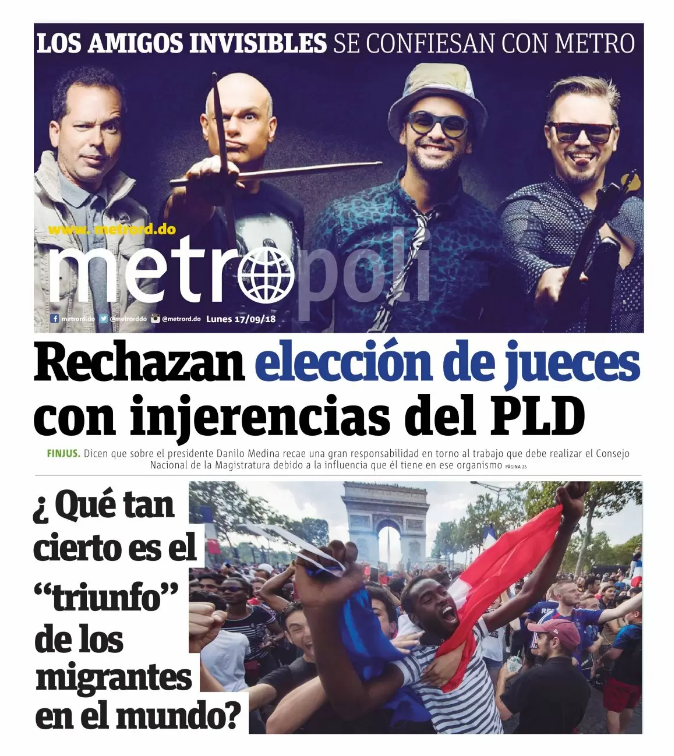 Portada Periódico Metro, Lunes 17 de Septiembre 2018