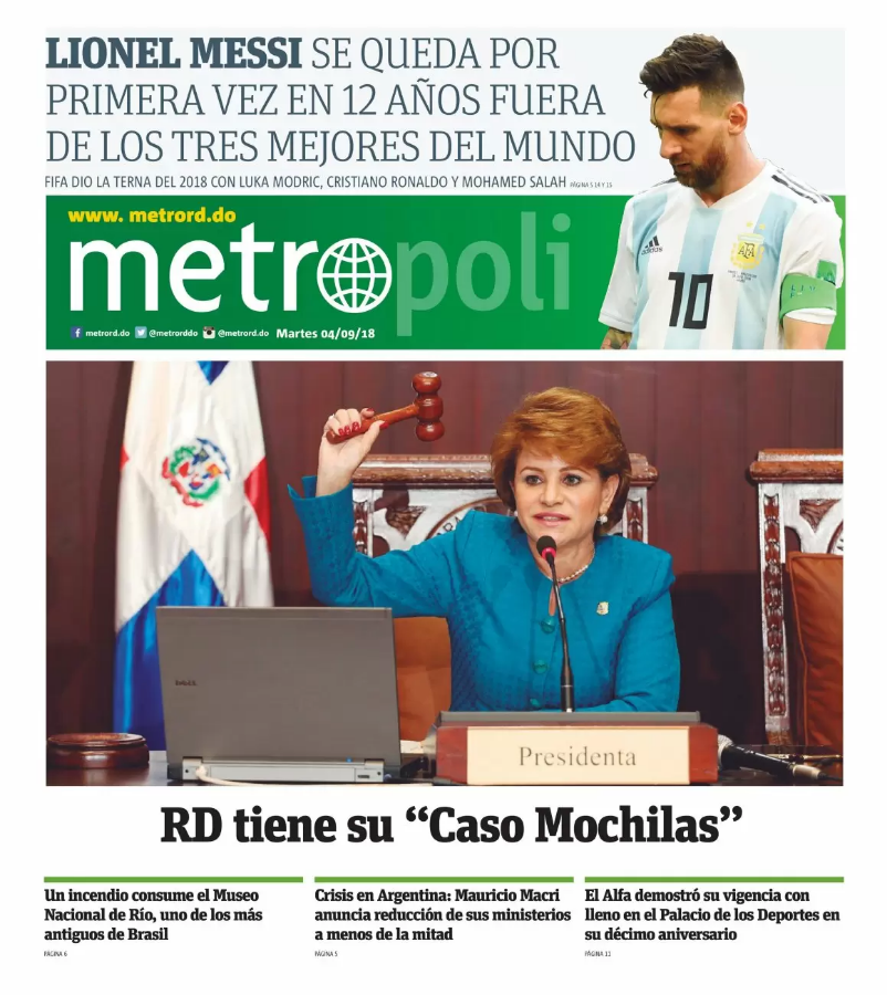 Portada Periódico Metro, Martes 04 de Septiembre 2018
