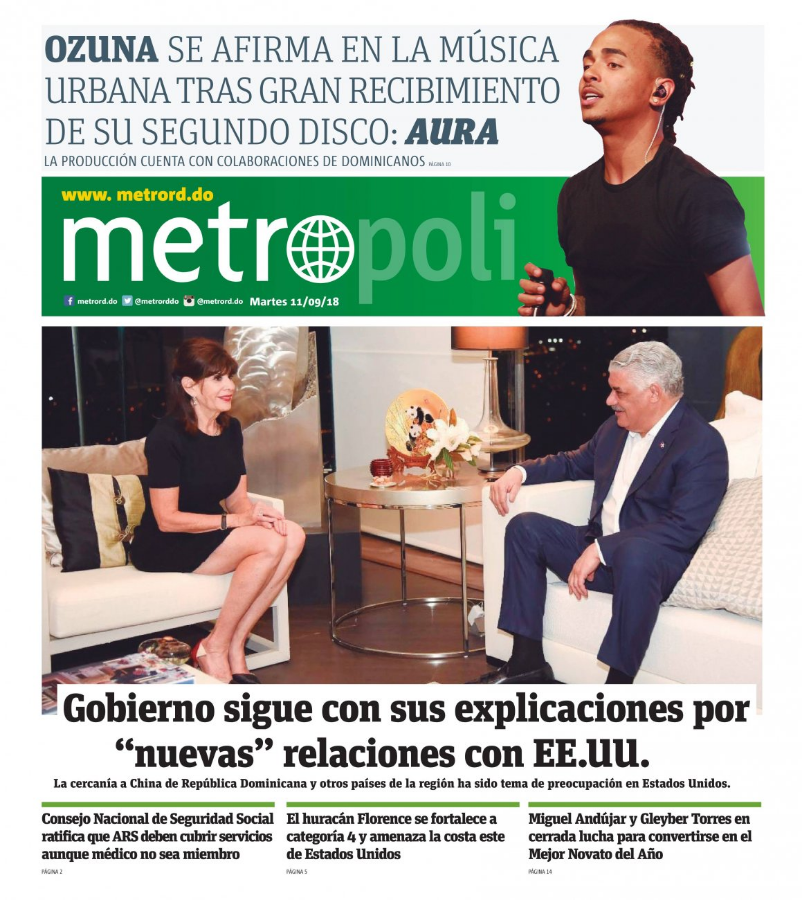 Portada Periódico Metro, Martes 11 de Septiembre 2018