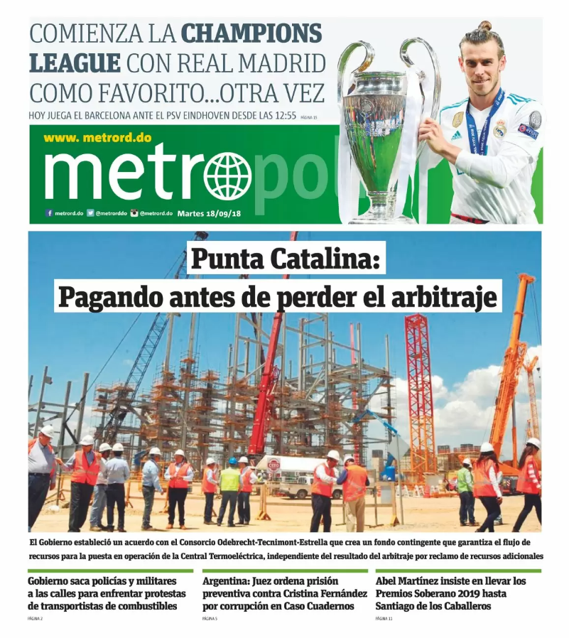 Portada Periódico Metro, Martes 18 de Septiembre 2018