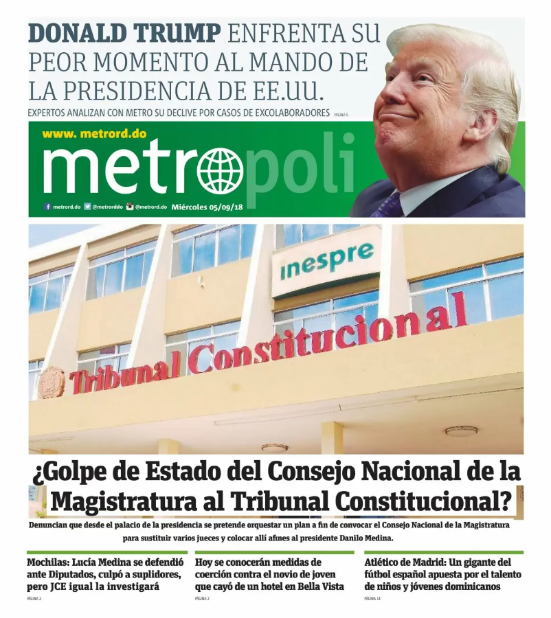 Portada Periódico Metro, Miércoles 05 de Septiembre 2018