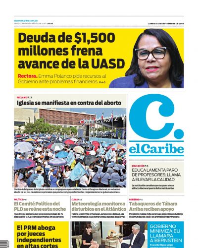 Portada Periódico El Caribe, Lunes 10 de Septiembre 2018