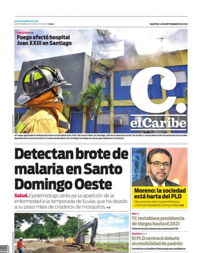 Portada Periódico El Caribe, Martes 04 de Septiembre 2018