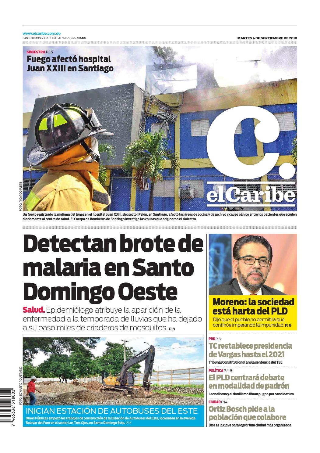 Portada Periódico El Caribe, Martes 04 de Septiembre 2018