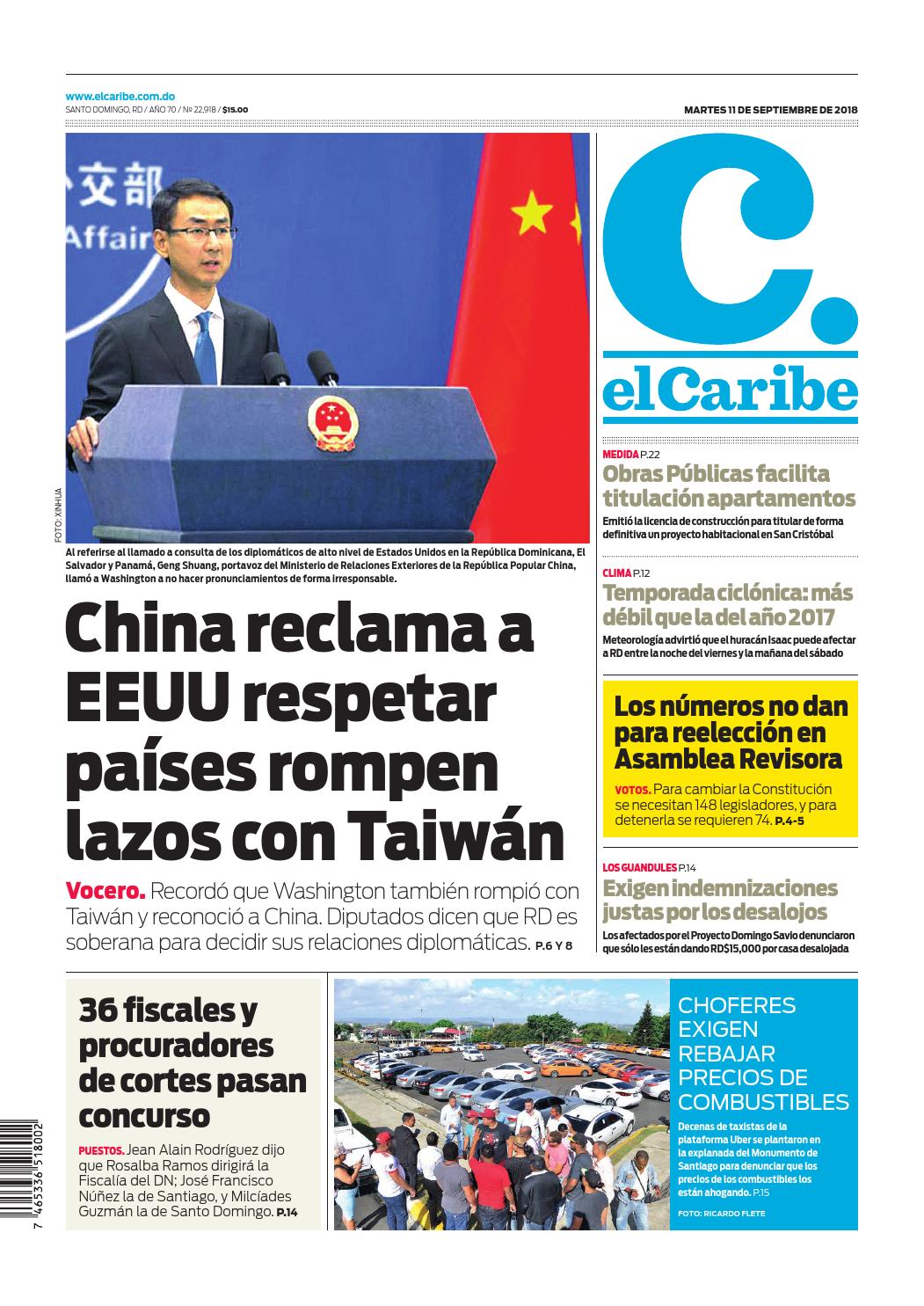 Portada Periódico El Caribe, Martes 11 de Septiembre 2018