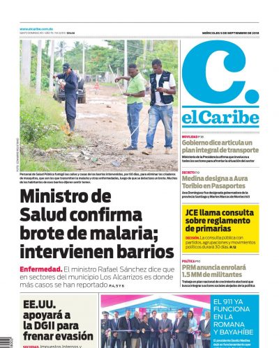 Portada Periódico El Caribe, Miércoles 05 de Septiembre 2018
