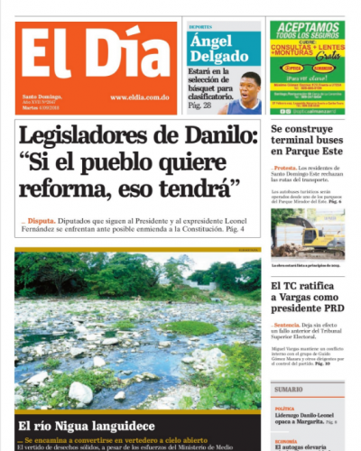 Portada Periódico El Día, Martes 04 de Septiembre 2018