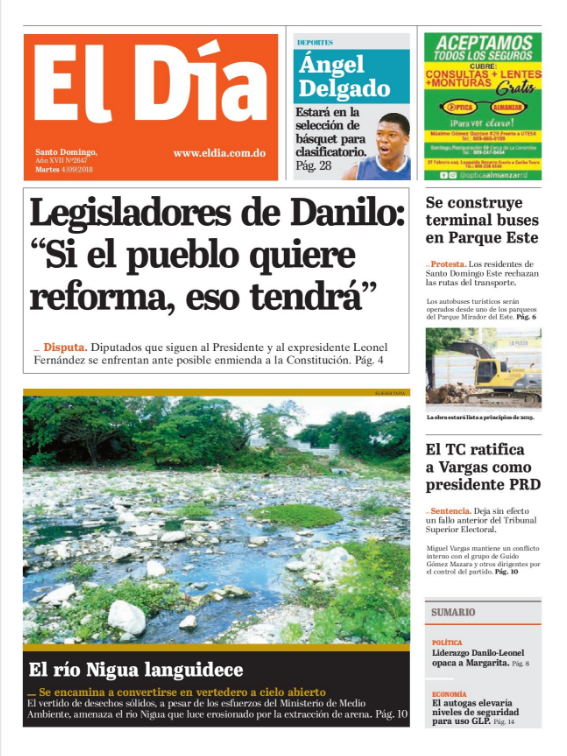 Portada Periódico El Día, Martes 04 de Septiembre 2018