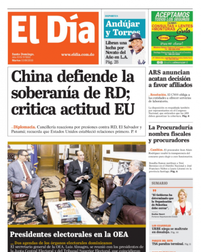 Portada Periódico El Día, Martes 11 de Septiembre 2018