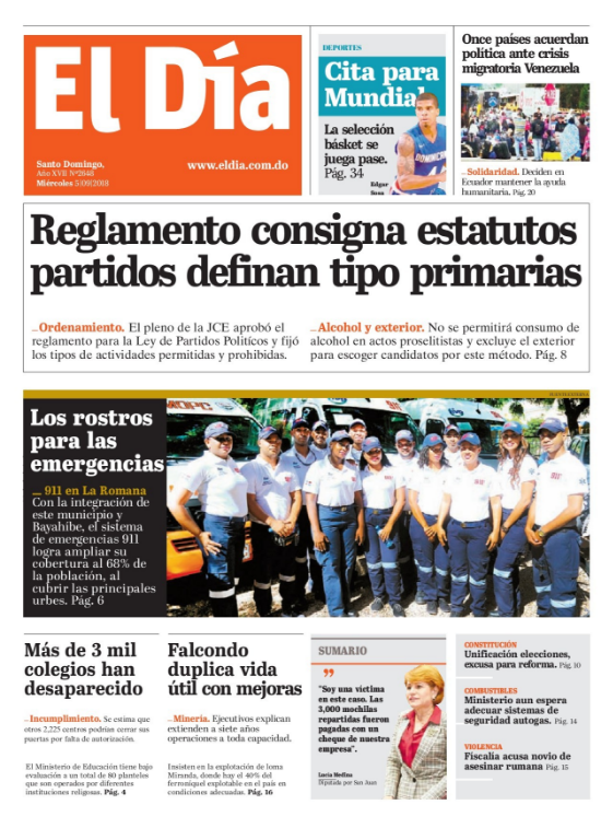 Portada Periódico El Día, Miércoles 05 de Septiembre 2018