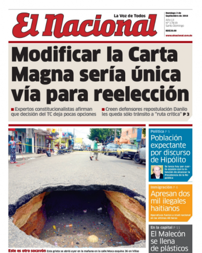 Portada Periódico El Nacional, Domingo 02 de Septiembre 2018