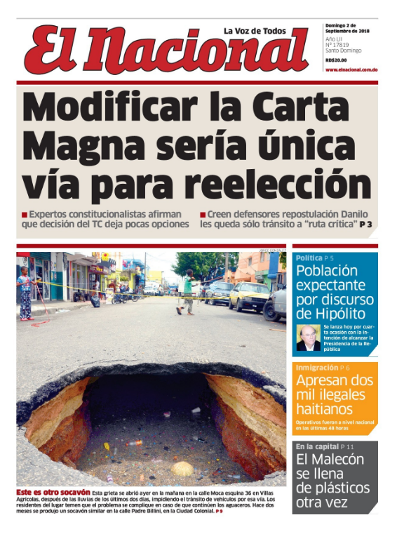 Portada Periódico El Nacional, Domingo 02 de Septiembre 2018