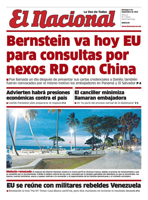 Portada Periódico El Nacional, Domingo 09 de Septiembre 2018