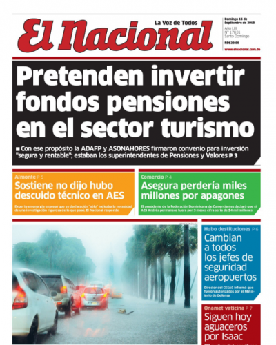 Portada Periódico El Nacional, Domingo 16 de Septiembre 2018