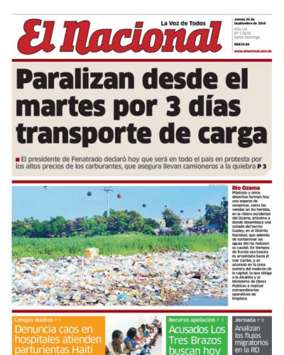 Portada Periódico El Nacional, Jueves 20 de Septiembre 2018