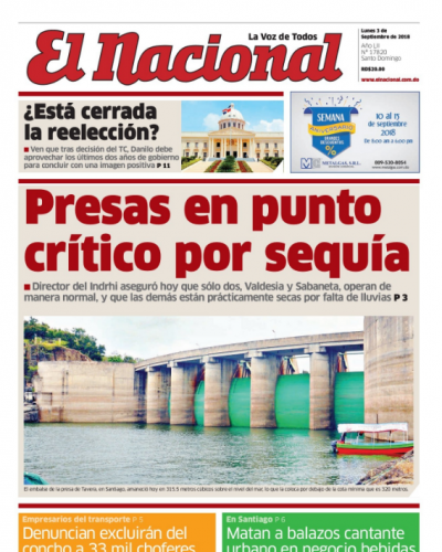 Portada Periódico El Nacional, Lunes 03 de Septiembre 2018