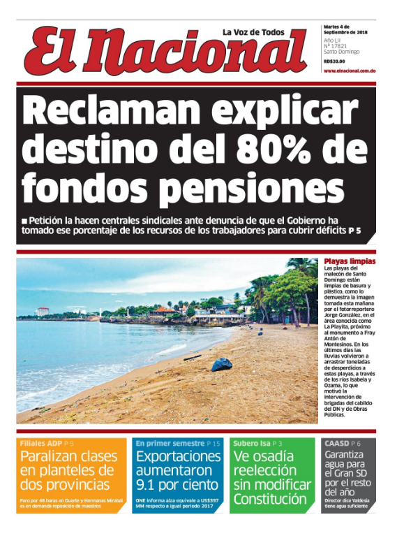 Portada Periódico El Nacional, Martes 04 de Septiembre 2018