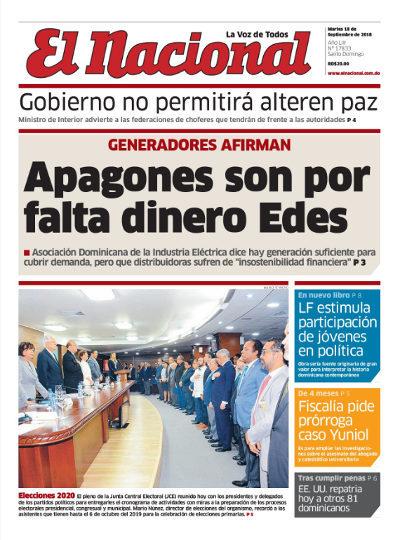 Portada Periódico El Nacional, Martes 18 de Septiembre 2018