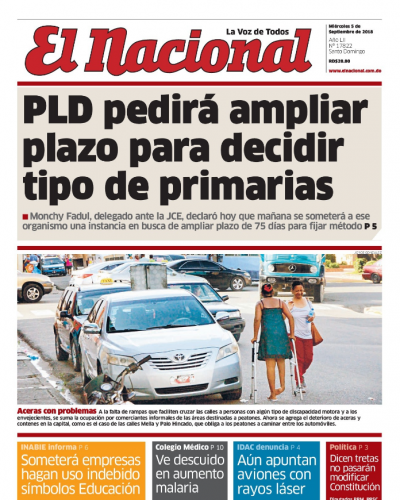 Portada Periódico El Caribe, Miércoles 05 de Septiembre 2018