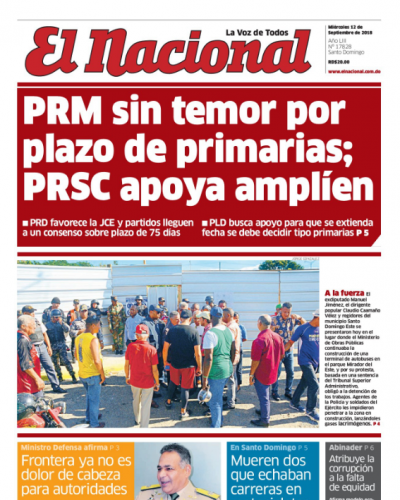 Portada Periódico El Nacional, Miércoles 12 de Septiembre 2018