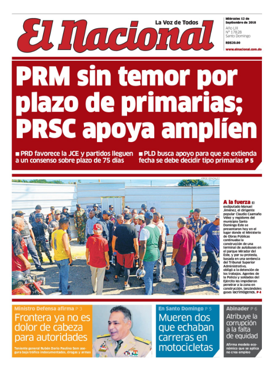 Portada Periódico El Nacional, Miércoles 12 de Septiembre 2018