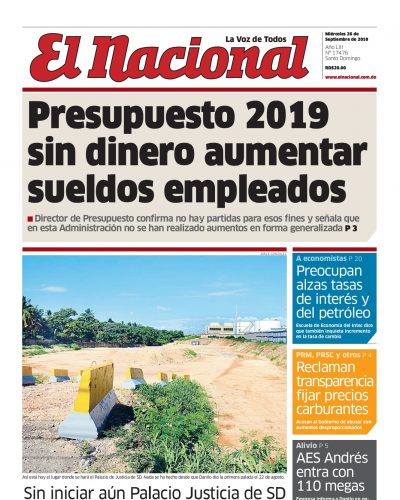Portada Periódico El Nacional, Miércoles 26 de Septiembre 2018