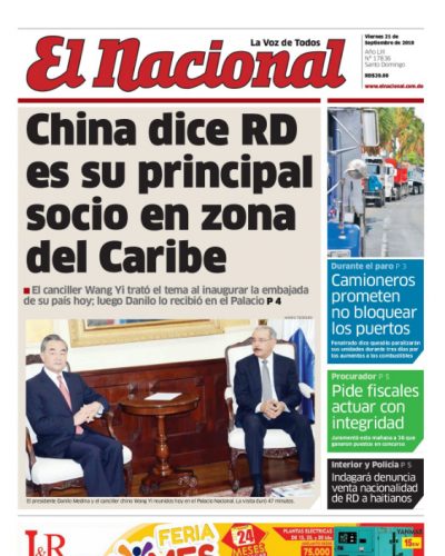 Portada Periódico El Nacional, Viernes 21 de Septiembre 2018