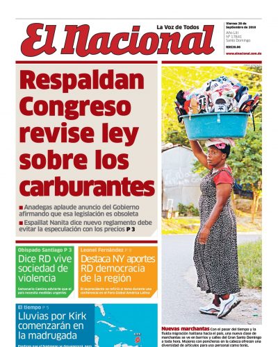 Portada Periódico El Nacional, Viernes 28 de Septiembre 2018