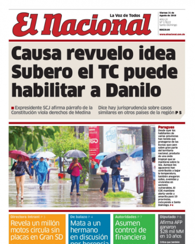 Portada Periódico El Nacional, Viernes 31 de Agosto 2018