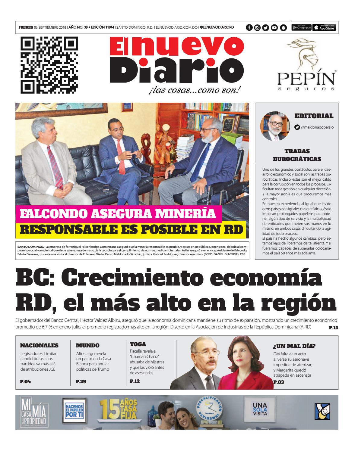 Portada Periódico El Nuevo Diario, Jueves 07 de Septiembre 2018
