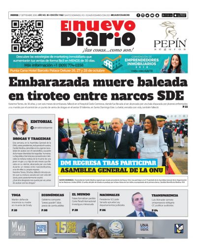 Portada Periódico El Nuevo Diario, Jueves 27 de Septiembre 2018