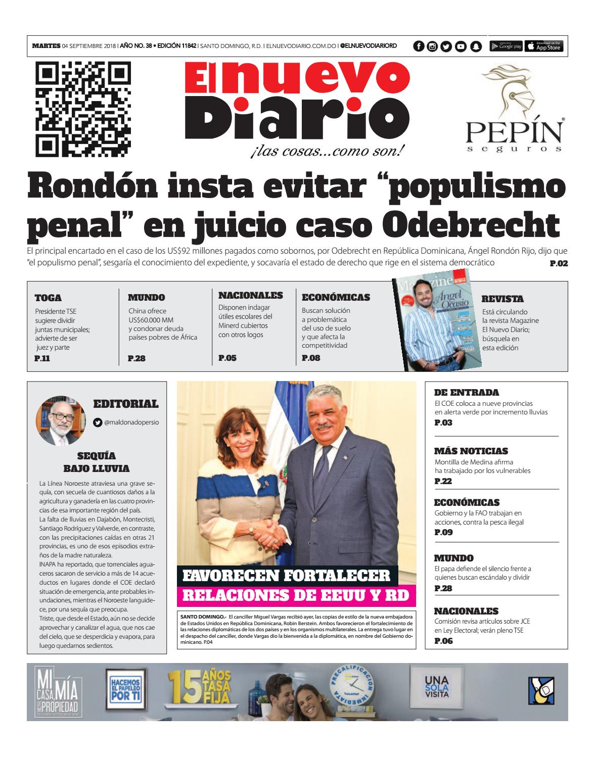 Portada Periódico El Nuevo Diario, Martes 04 de Septiembre 2018