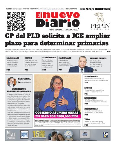 Portada Periódico El Nuevo Diario, Martes 11 de Septiembre 2018