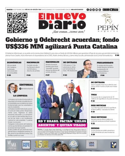Portada Periódico El Nuevo Diario, Martes 18 de Septiembre 2018