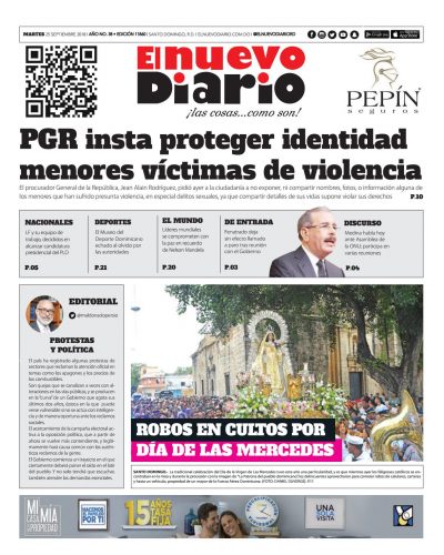 Portada Periódico El Nuevo Diario, Martes 25 de Septiembre 2018