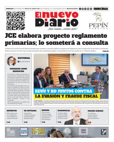 Portada Periódico El Nuevo Diario, Miércoles 05 de Septiembre 2018