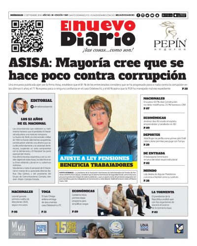 Portada Periódico El Nuevo Diario, Miércoles 12 de Septiembre 2018