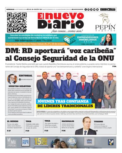Portada Periódico El Nuevo Diario, Miércoles 26 de Septiembre 2018