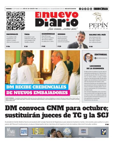Portada Periódico El Nuevo Diario, Viernes 07 de Septiembre 2018