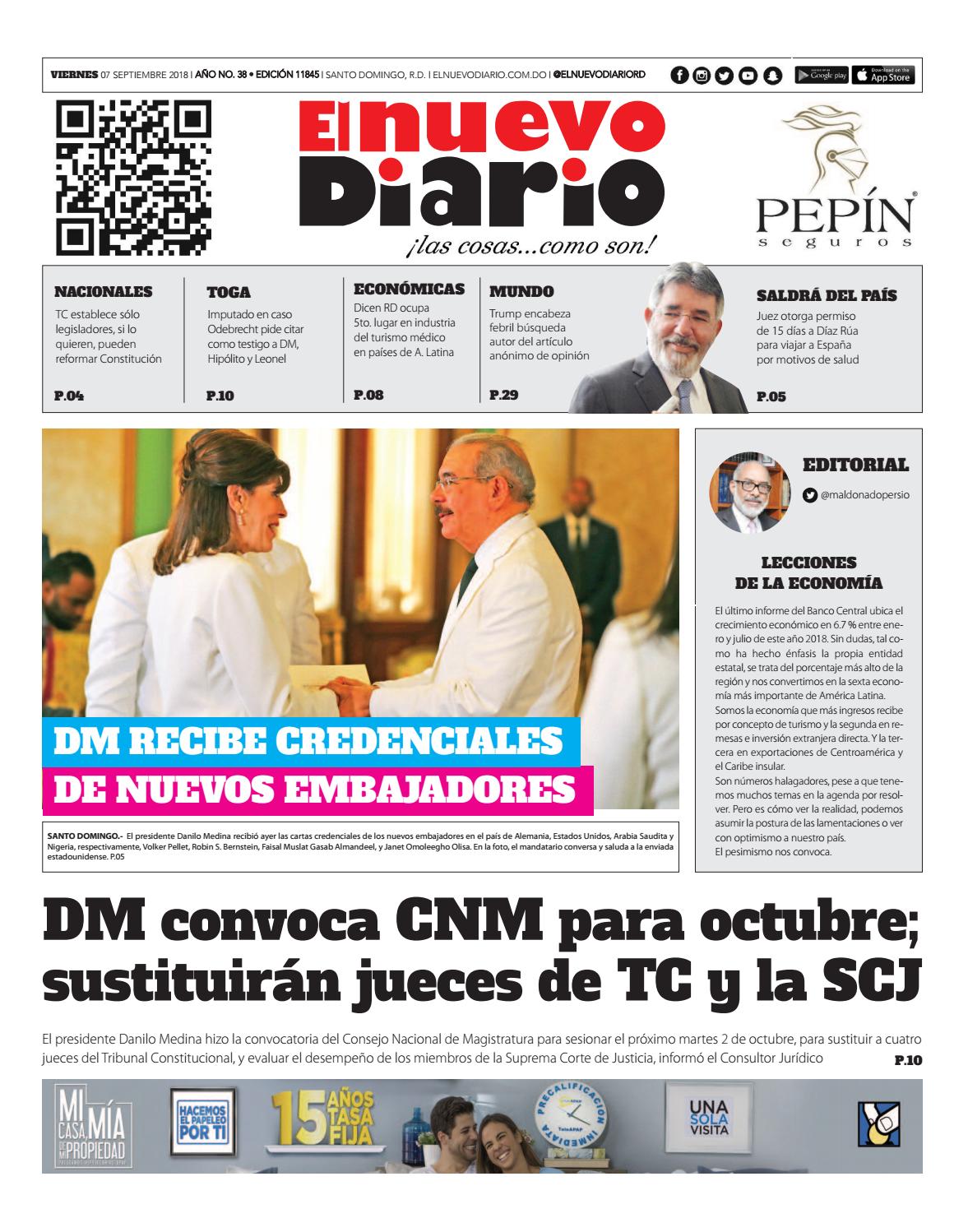 Portada Periódico El Nuevo Diario, Viernes 07 de Septiembre 2018