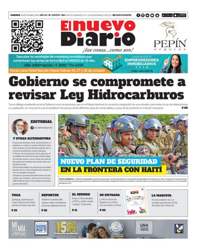 Portada Periódico El Nuevo Diario, Viernes 28 de Septiembre 2018