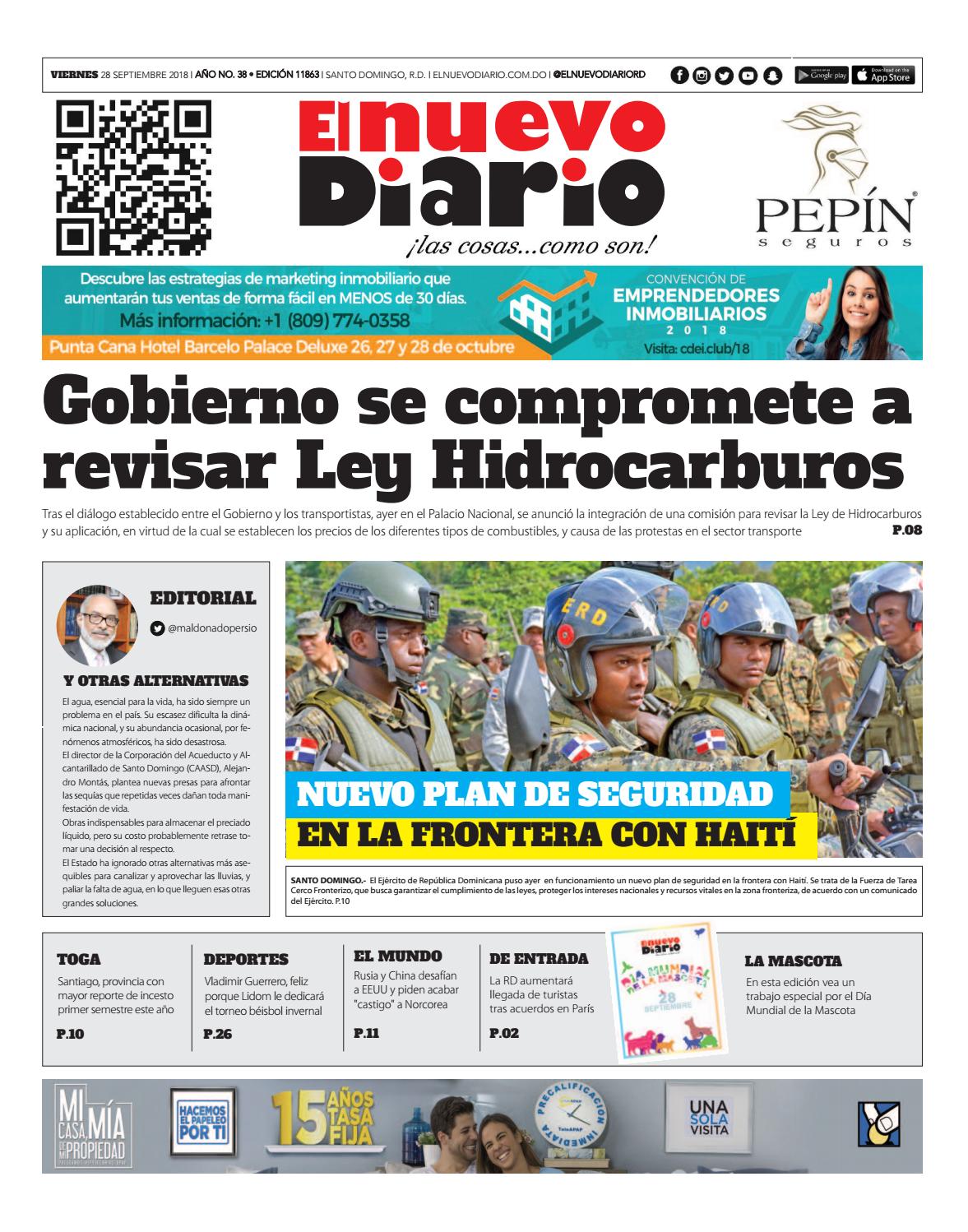 Portada Periódico El Nuevo Diario, Viernes 28 de Septiembre 2018