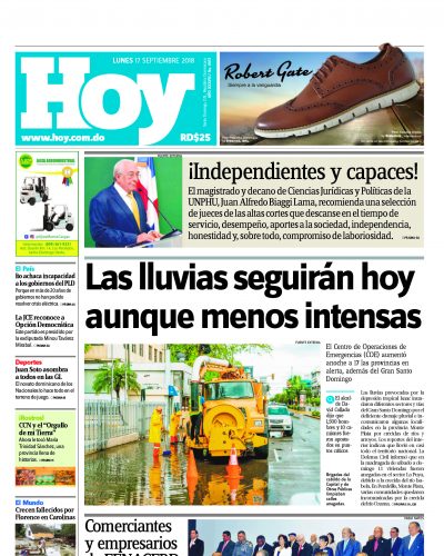 Portada Periódico Hoy, Lunes 17 de Septiembre 2018