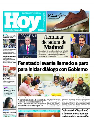 Portada Periódico Hoy, Martes 25 de Septiembre 2018