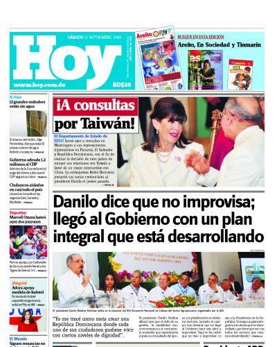 Portada Periódico Hoy, Sábado 08 de Septiembre 2018