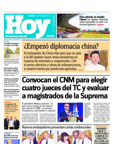 Portada Periódico Hoy, Viernes 07 de Septiembre 2018