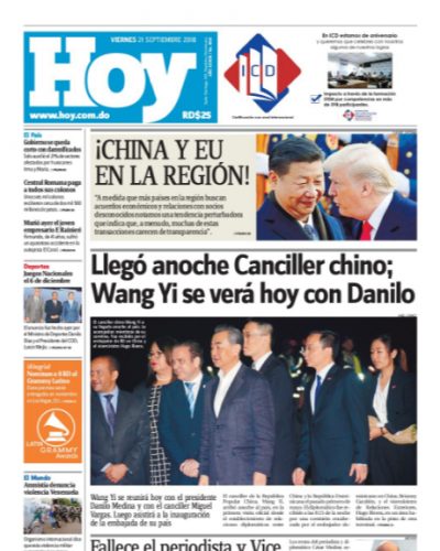 Portada Periódico Hoy, Viernes 21 de Septiembre 2018