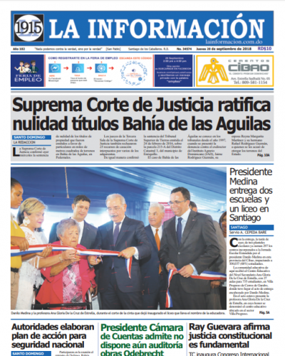 Portada Periódico La Información, Jueves 20 de Septiembre 2018