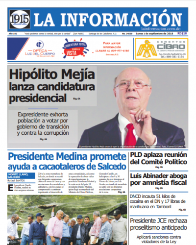 Portada Periódico La Información, Lunes 03 de Septiembre 2018